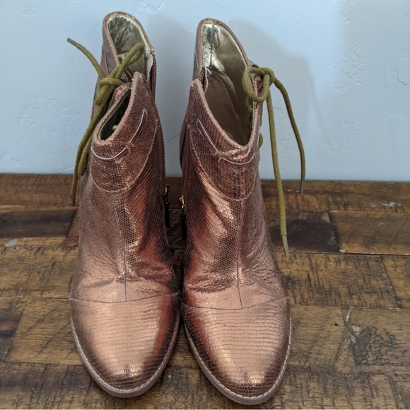 Matt Bernson for Anthropologie Bronze Shimmer Wedge Ankle Boots - Picture 3 of 10